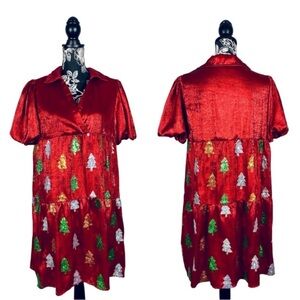 Simply Southern red Christmas tree sequin babydoll dress size large